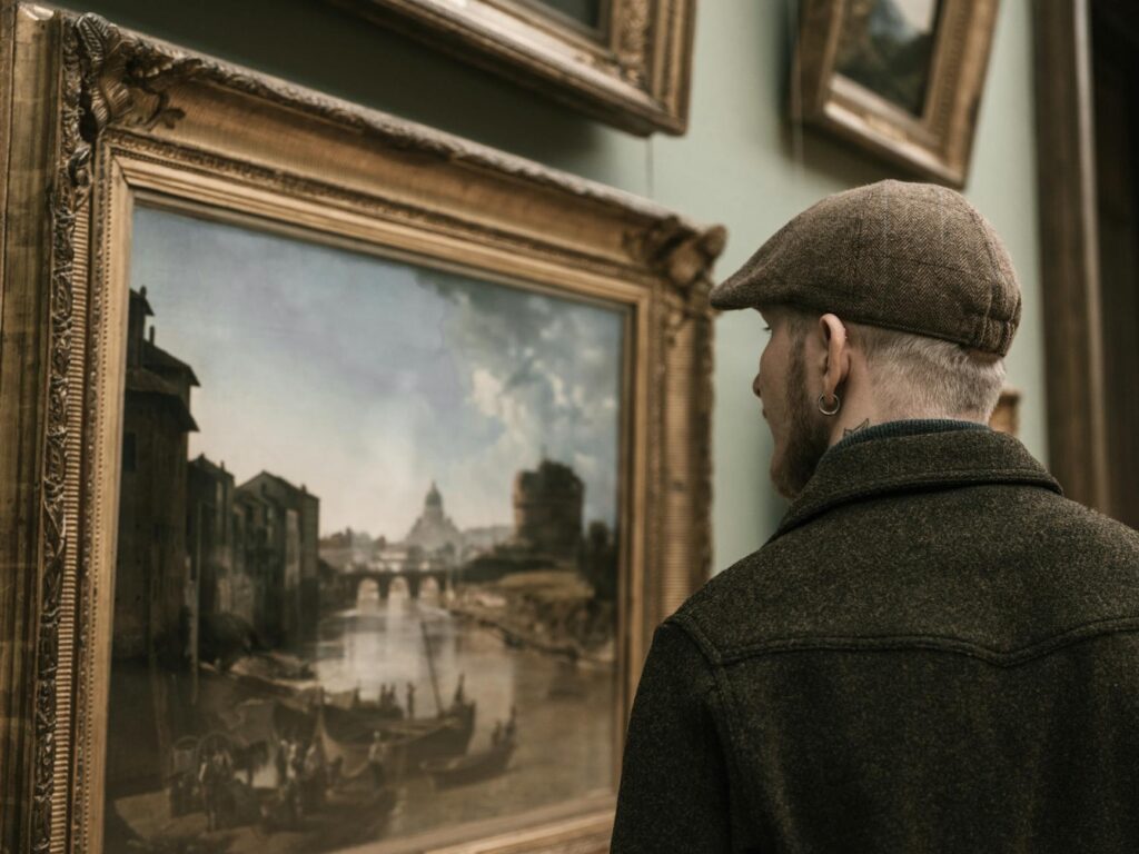 art collector analyzing painting