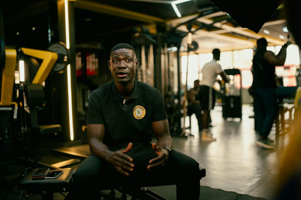 fitness expert guiding client