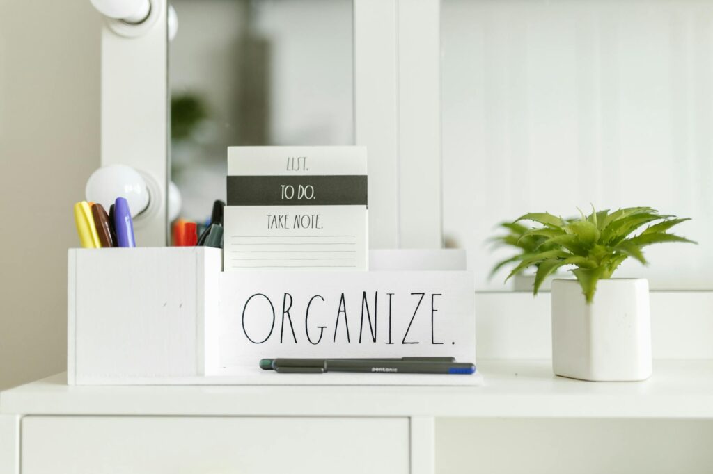 organized desk clutter