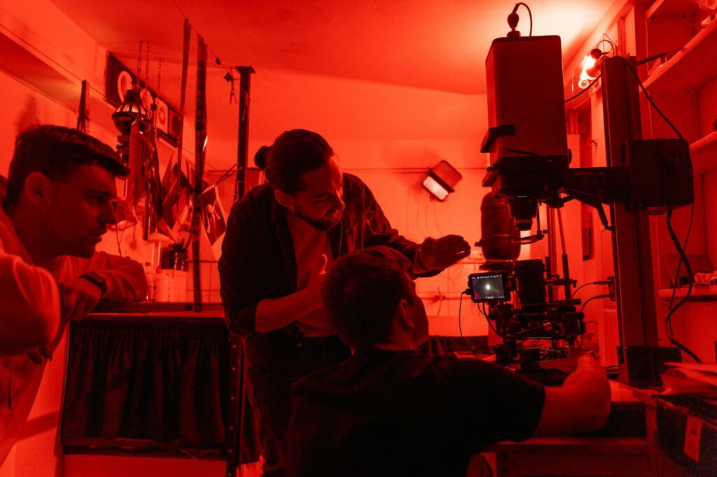 composer working on film score