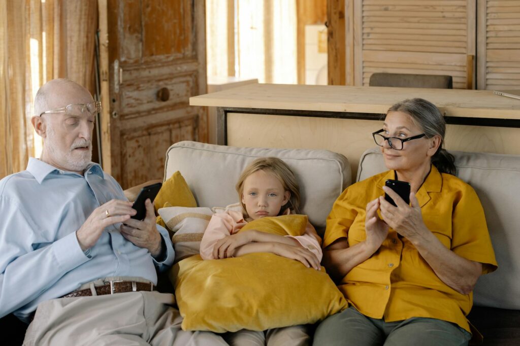 diverse family using a smartphone