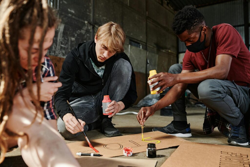 diverse group art professionals networking