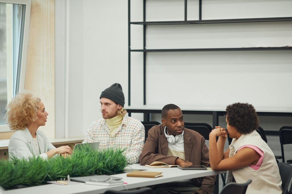 diverse group discussing art