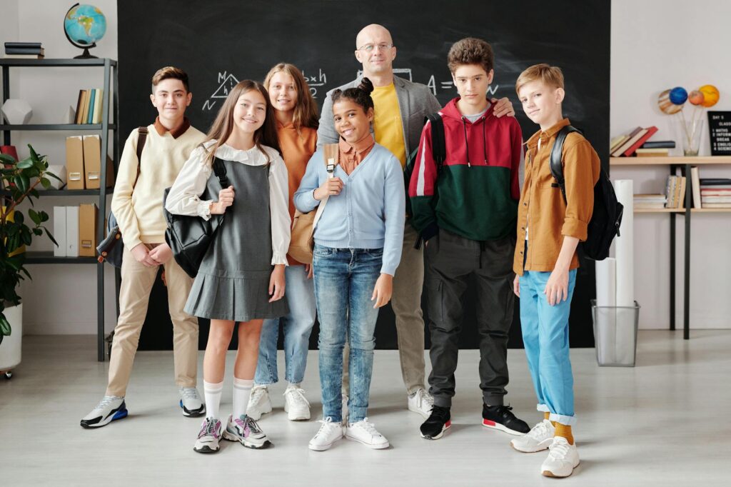 diverse group of teens watching TV
