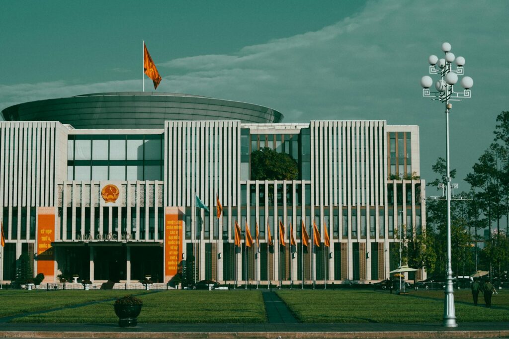 government building with people