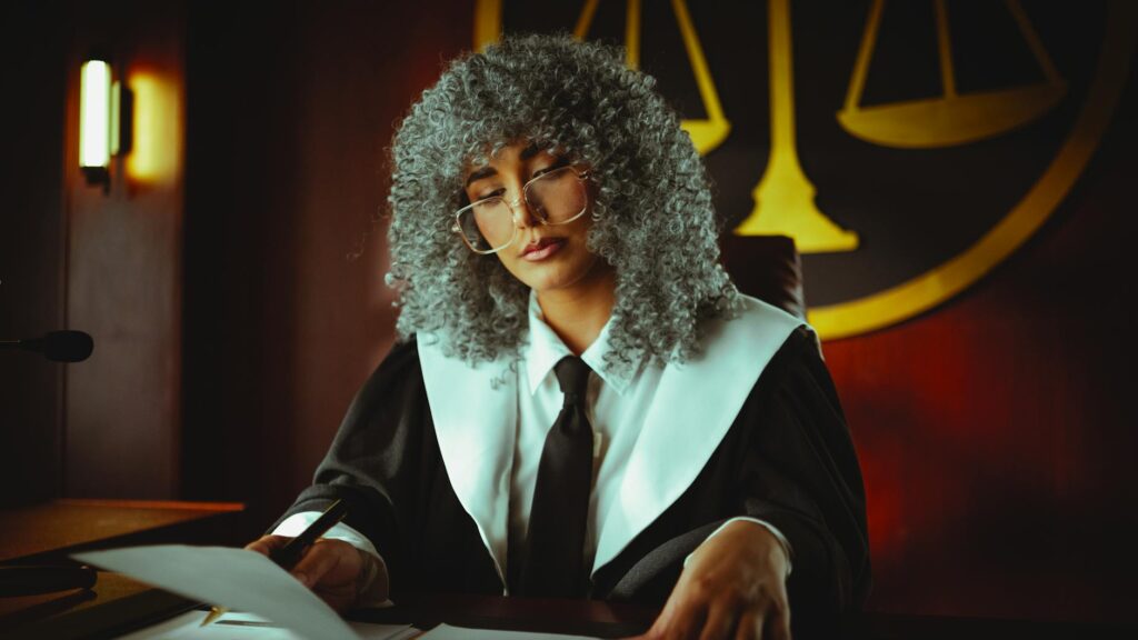 lawyer in courtroom