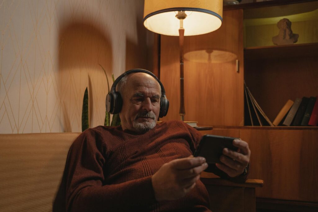 person watching old movie